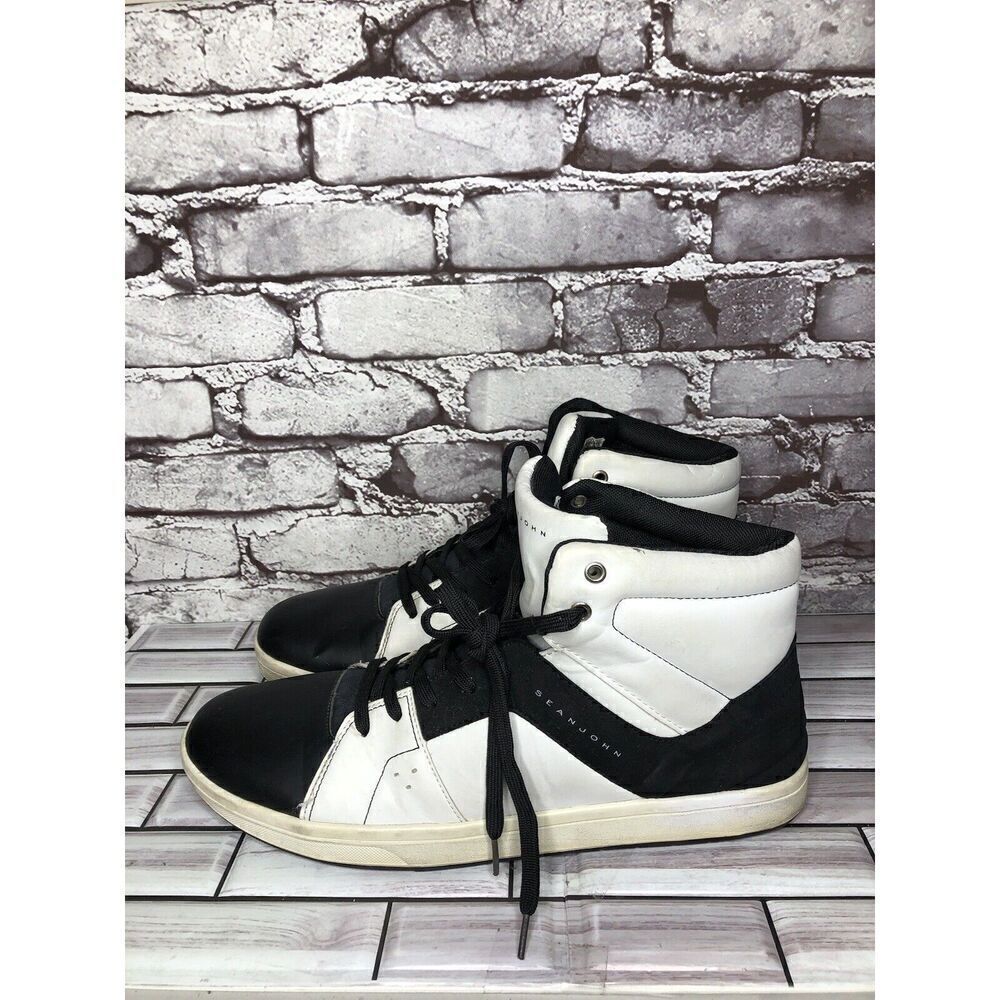 Sean John Hardlined White Leather Black Basketball Sneakers Men’s Sz 13M US/47EU